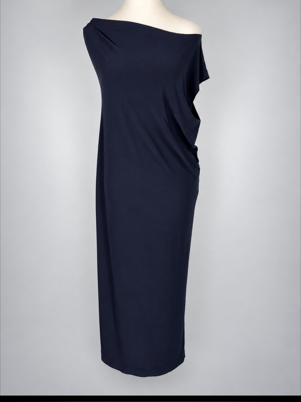 Norma Kamali Drop Shoulder Asymmetrical Midnight Navy Dress NWT XS
